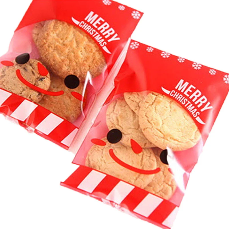

100pcs OPP Bags Christmas Candy Biscuits Cake Kids Plastic Bag Snowman Santa Claus Cartoon Food Packaging Pocket NMR0055