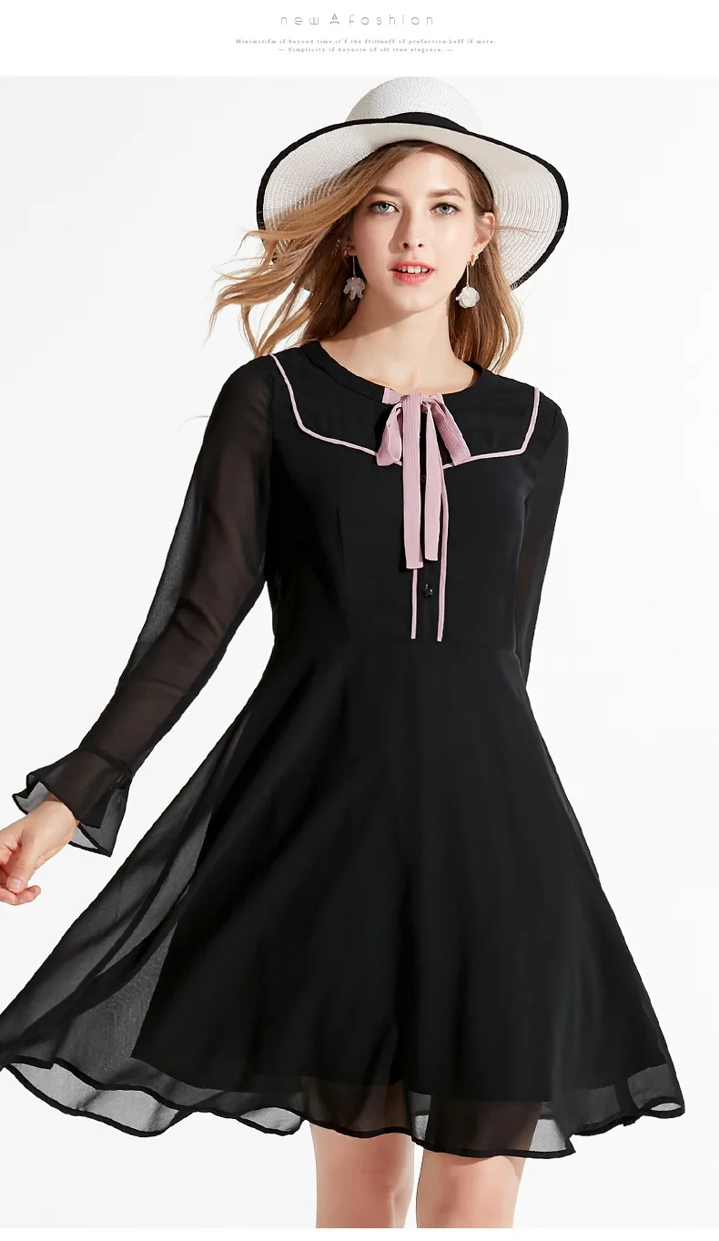 L XL XXL 3XL 4XL 5XL Большие размеры Офис шифон Новая осень 2018 Женская платье Длинные