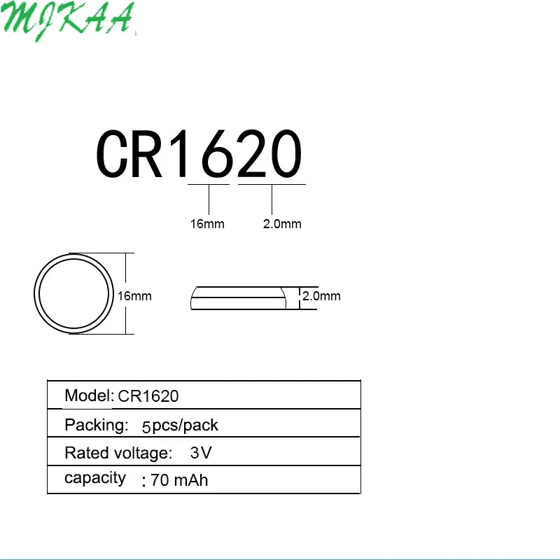 100 шт = 20 карт CR1620 кнопочные батареи ECR1620 DL1620 5009LC ячейка монета литиевая батарея 3 в CR 1620 для часов Электронные игрушки дистанционного управления