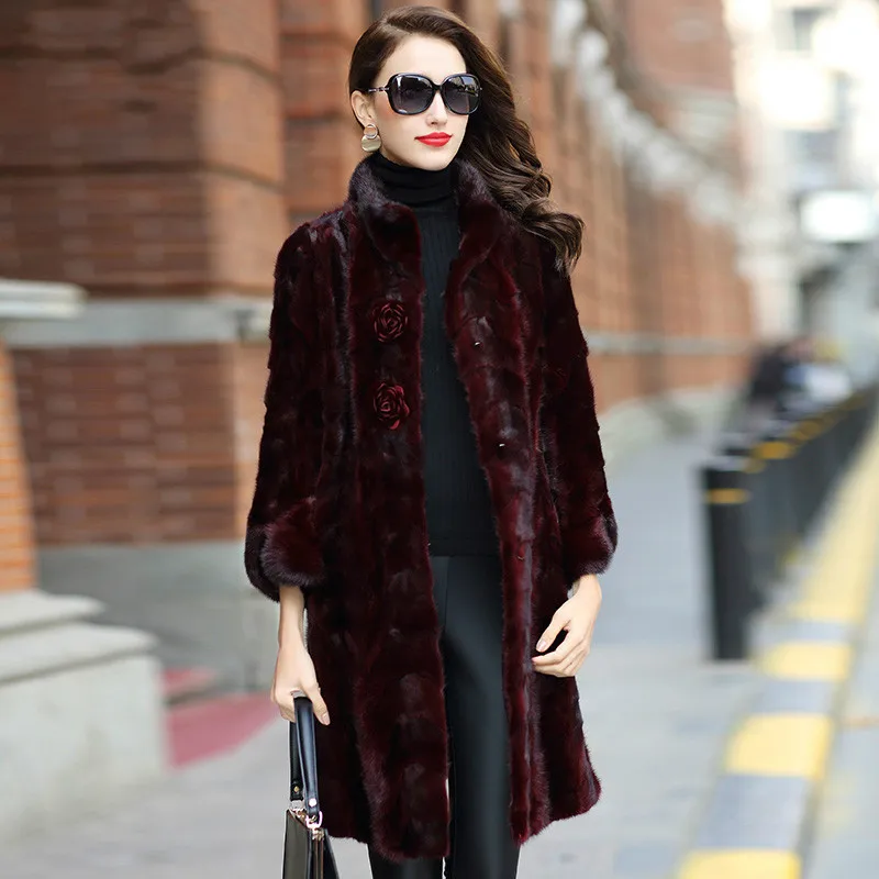Пальто из натурального меха женская одежда норковая Меховая куртка Модные Винтажные осенне-зимние пальто и куртки HQ18-XYDM1811C YY364 - Цвет: Wine Red
