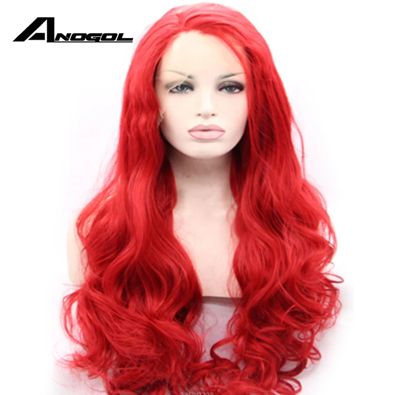 

Anogol Handmade Natural Long Body Wave Red High Temperature Fiber Synthetic Lace Front Wig For White Women