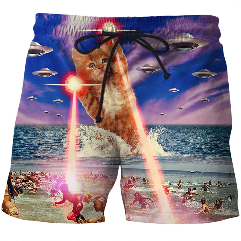 Cloudstyle 3D пляжные шорты для мужчин, лазерная кошка, НЛО, 3D Забавный принт, модные повседневные Летние Гавайские пляжные шорты, дышащие, размера плюс, 5XL