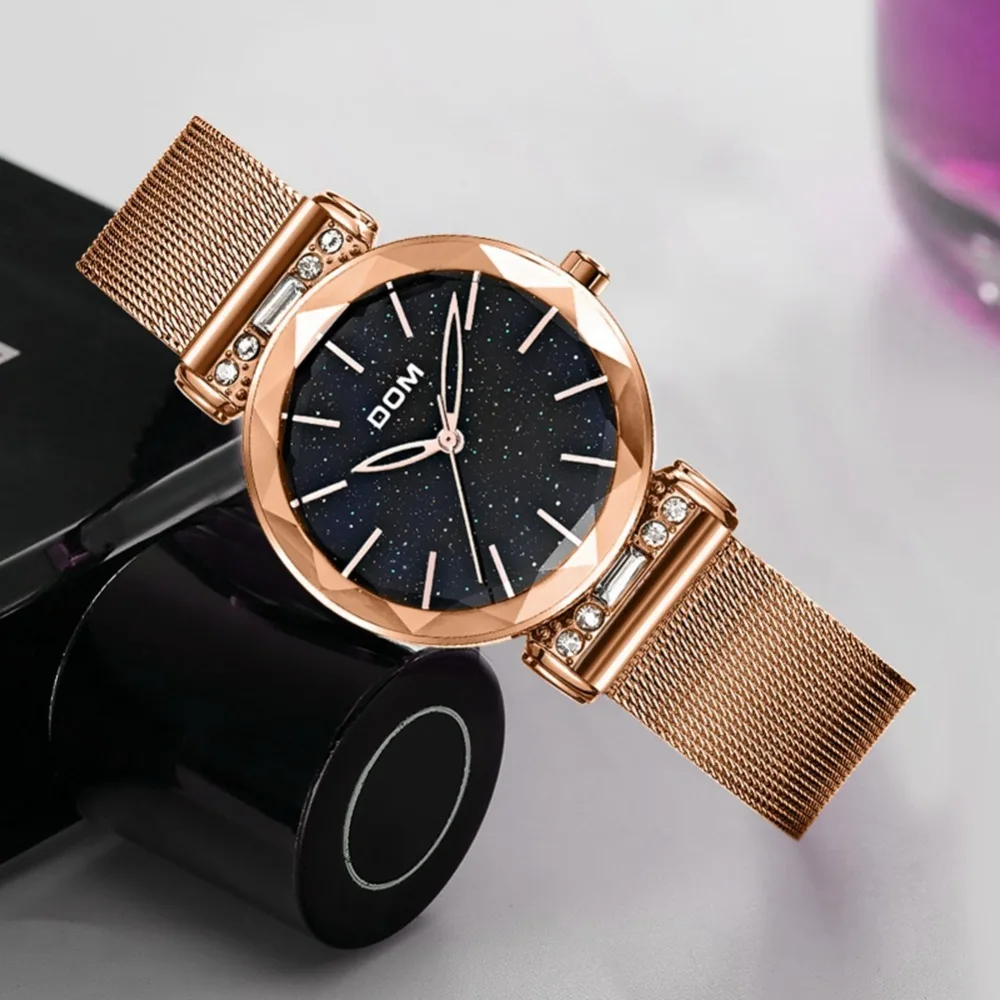 DOM Starry Sky Designer Women's Watches Magnetic Stainless Steel Mesh Strap Ladies Wrist Watches New Relogio Feminin G-1245GK-1M