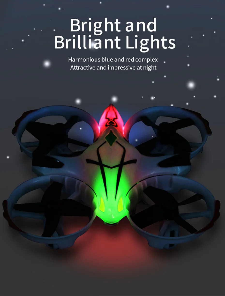 JJRC H56 Mini Drone, bright and brilliant lights harmonious blue and red complex attractive and impressive at