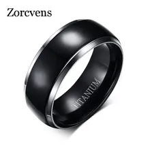 Zorcvens anéis de titânio masculino preto noivado anéis de casamento jóias 8mm de largura alta polido anel alta qualidade 100% titânio