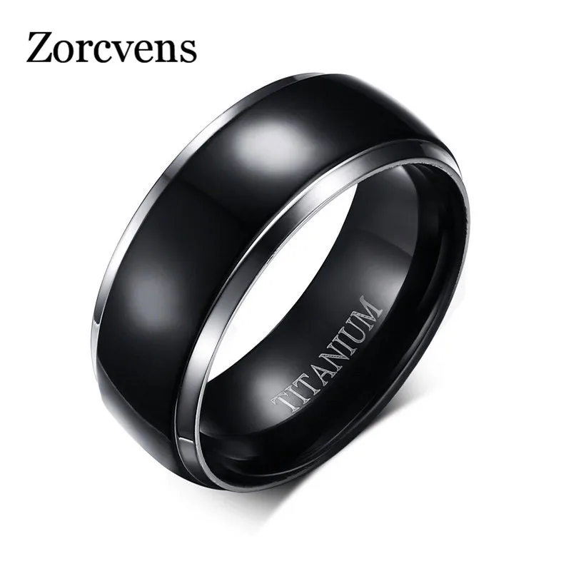 

ZORCVENS Men Titanium Rings Black Men Engagement Wedding Rings Jewelry 8mm Wide High Polished Ring High Quality 100% Titanium