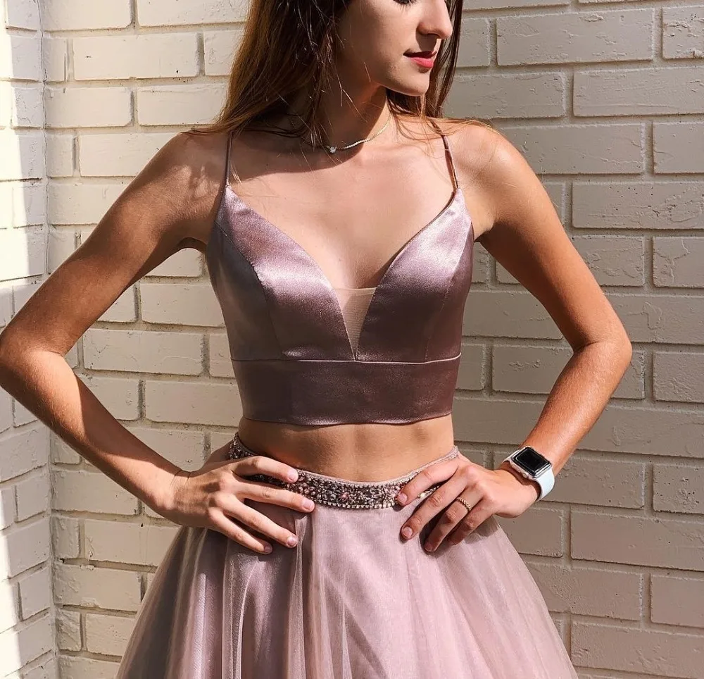 Комплект из двух предметов пикантное платье для выпускного Vestidos V образным вырезом тонкие лямки Тюль Бисер поясом длинные вечерние платья в пол с Длина праздничное платье платья