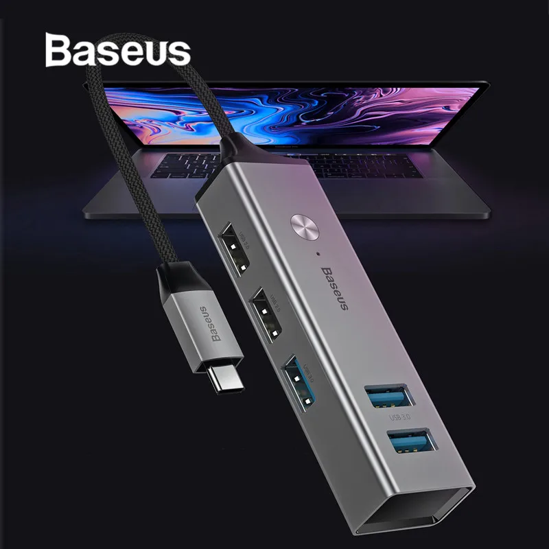 

Baseus Multi USB 3.0 2.0 USB C HUB Type C HUB 5 Port USB Type C HUB Adapter with Indicator Light for Macbook Pro Laptop Computer