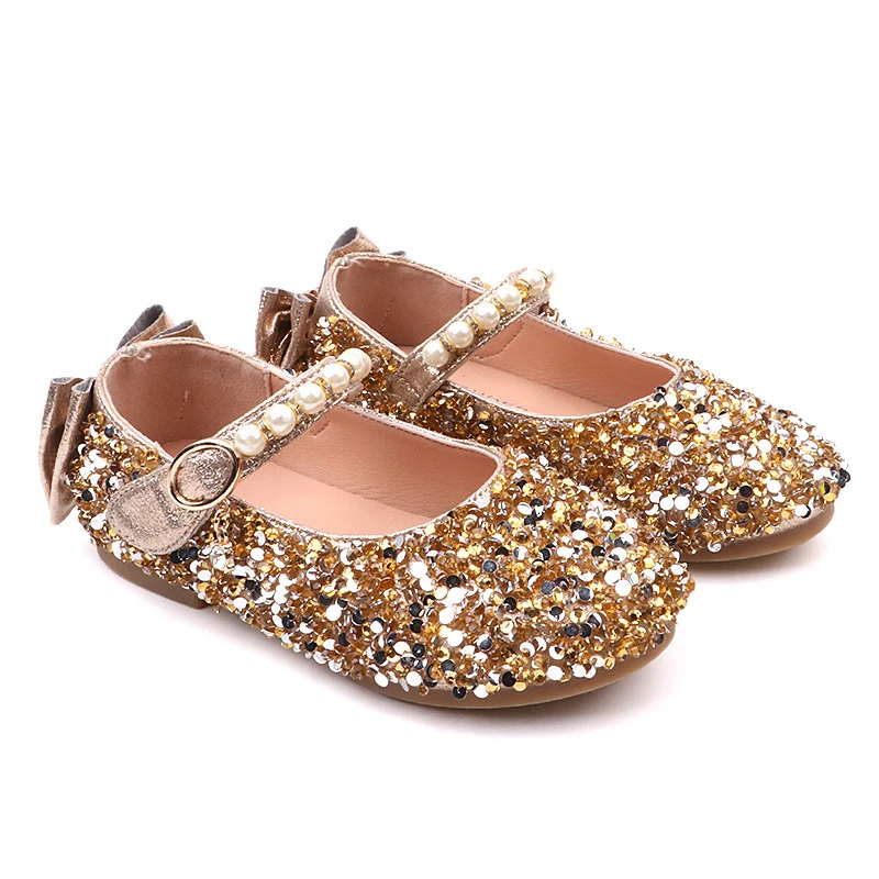 

Kids Rhinestone Dress Shoes For Girls Size 26-36 Sequined Fashion Flats Bowknot Designer Spring Summer Moccasin Leather Shoes