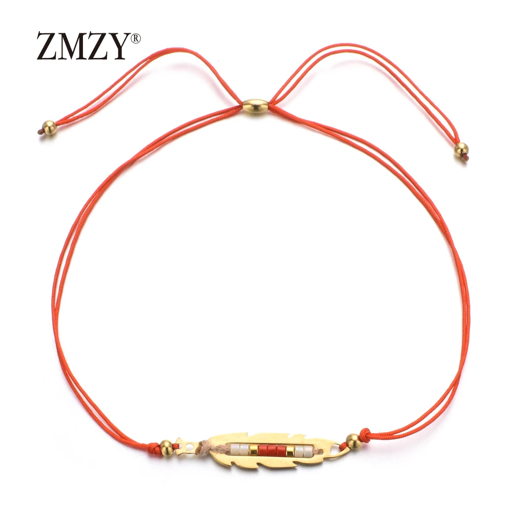 

ZMZY Luxury Brand Jewelry Women Simple Charm Bracelet Minimalist Adjustable Bohemian Feather Beads Bracelet Handmade Love Gift