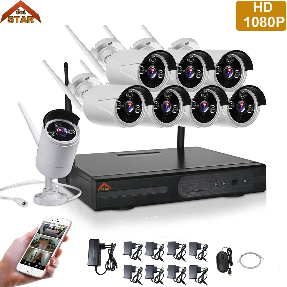Stardot 8CH 1080P NVR Kit 8pcs 2.0MP Night Vision IP Camera Outdoor Waterproof P2P Security PoE CCTV System Surveillance | Безопасность