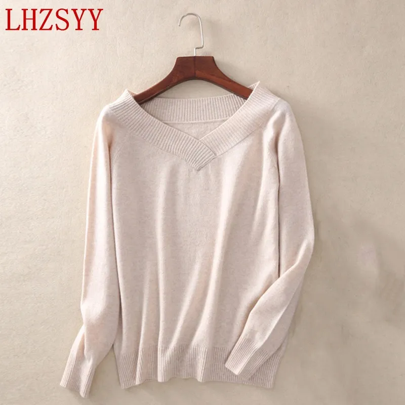 

LHZSYY Autumn Winter NEW Cashmere Sweater women 's spring Short section V-collar Solid color Sweaters Fashion Loose pullovers