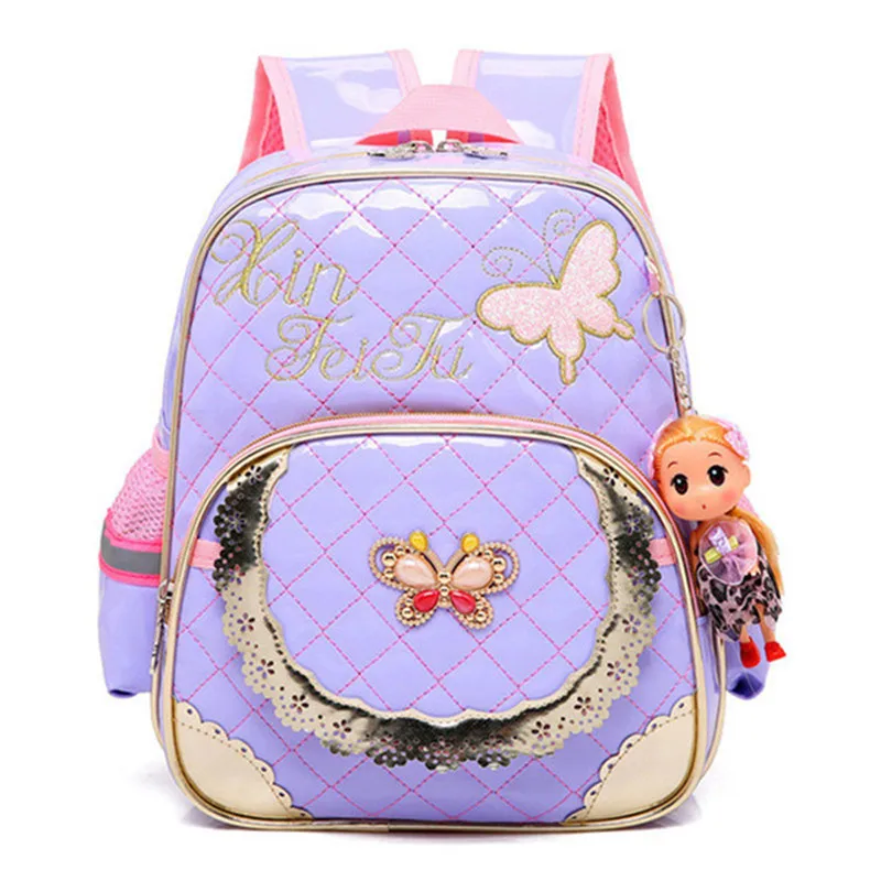 Анти-потеря детей школьные сумки рюкзак для детей школьная сумка PU водонепроницаемый детский сад девочки детские школьные мальчики милые рюкзаки - Цвет: purple