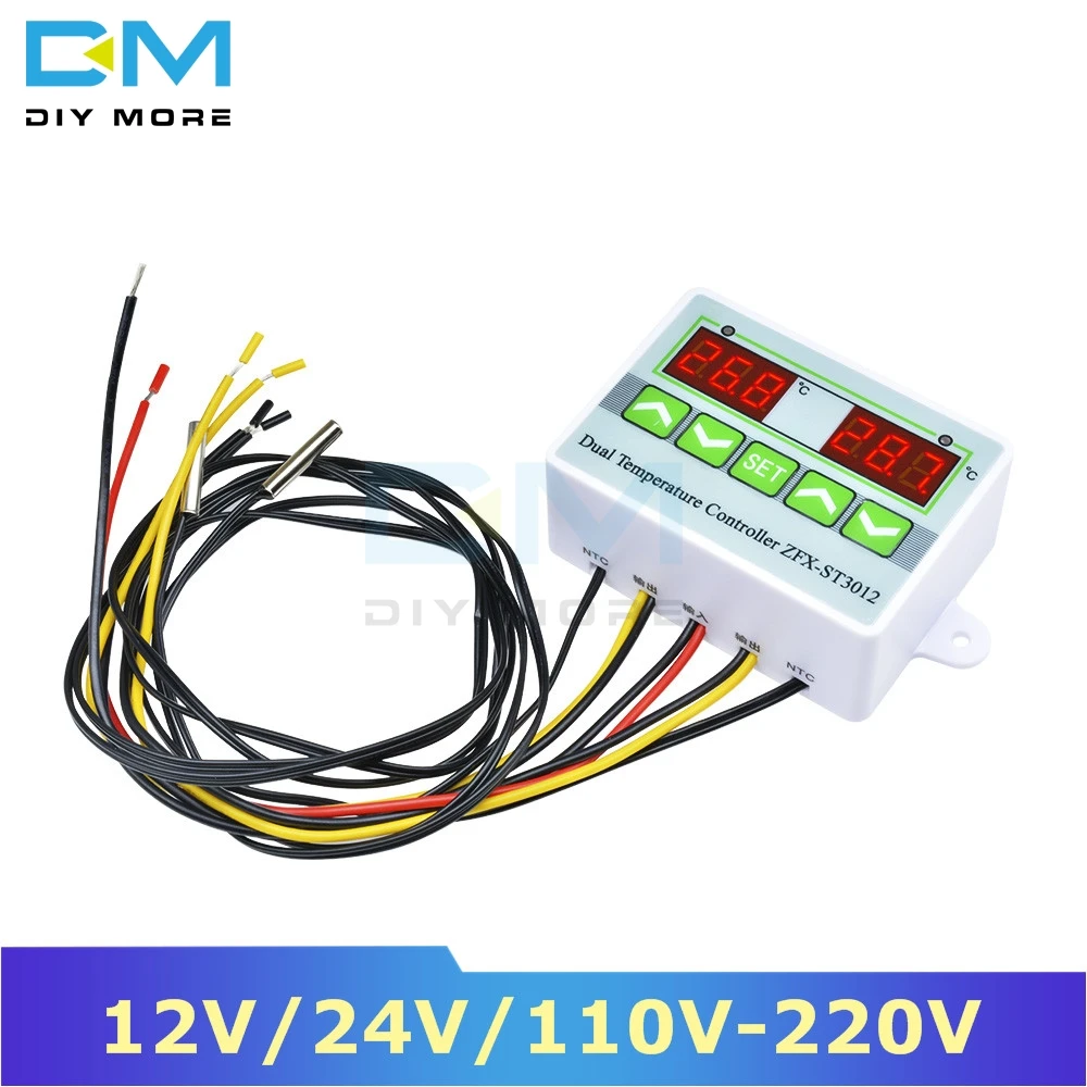 

ST3012 12V/24V/110V-220V LED Digital Display Thermostat Dual Temperature Controller Thermometer Thermo Control ZFX-ST3012