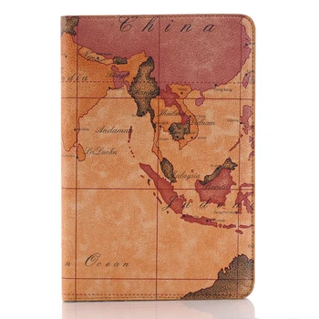 

50pcs/lot Map pattern card+photo frame housing cover case for apple ipad mini 1 2 3 4 wallet leather cover case shell