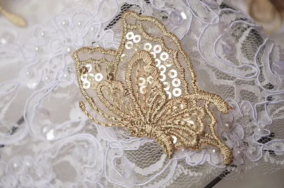 

gold butterfly lace applique with sequins, 3D butterly lace applique
