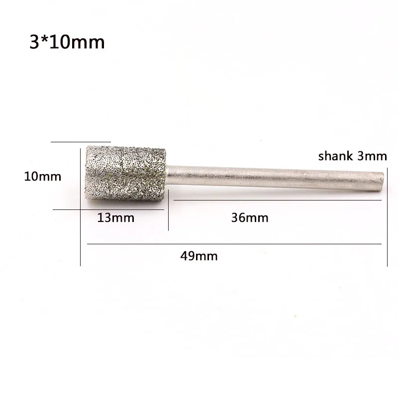 10 шт./компл. 2,35/3 мм хвостовик алмазная шлифовальная насадка заусенцы точка гравировка стекло Нефритовое сверло для работы по камню сверла поворотные инструменты игла