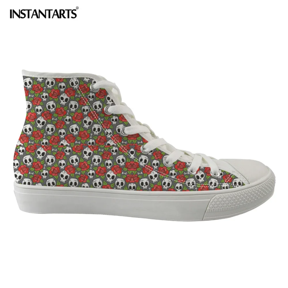 

INSTANTARTS Colorful Skull Rose Puzzle Girls Casual Shoes Lace Up High Quality Flats Shoes Breathable Walking Sneakers For Lady