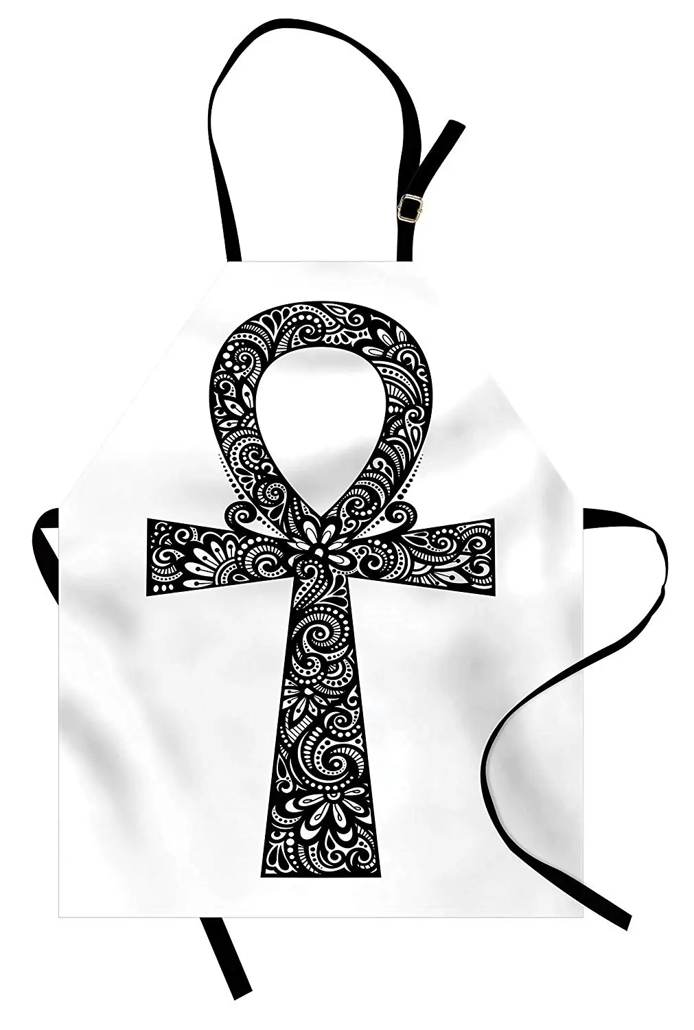 Ankh Apron Ancient Egyptian Icon with Ethnic Floral Swirls Leaves Oriental Arabesque Pattern Kitchen Bib for Cooking | Дом и сад