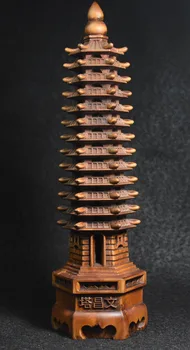 

Christmas 9 Chinese Buddhism Temple Boxwood Wood Carved WenChang Stupa Pagoda Tower Statue Halloween
