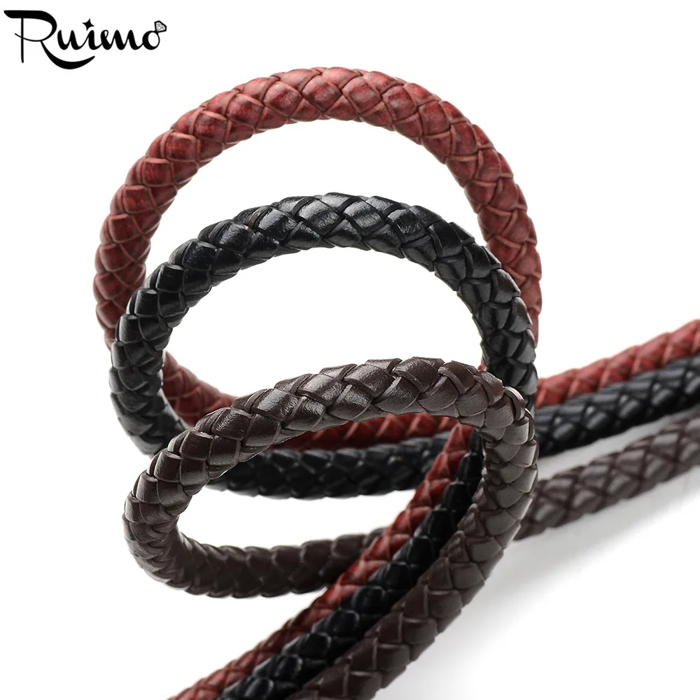 

RUIMO Leather Cords 8mm Round Braided Genuine Leather Cord For Bracelets Making