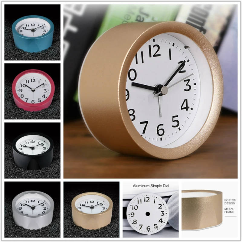 Metal round Mini desk Clock office table Decor Alarm clocks Snooze