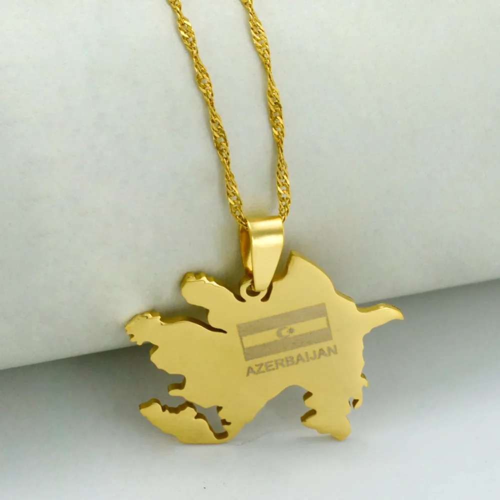 

Azerbaijan Map Flag Pendant Necklaces Gold Color Azerbaycan of Maps Jewelry Gifts #J0358