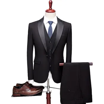 

(Jacket + vest + pants) 2019 new Plus size business groom wedding swallowtail blazer / high quality classic banquet suit 3 sets
