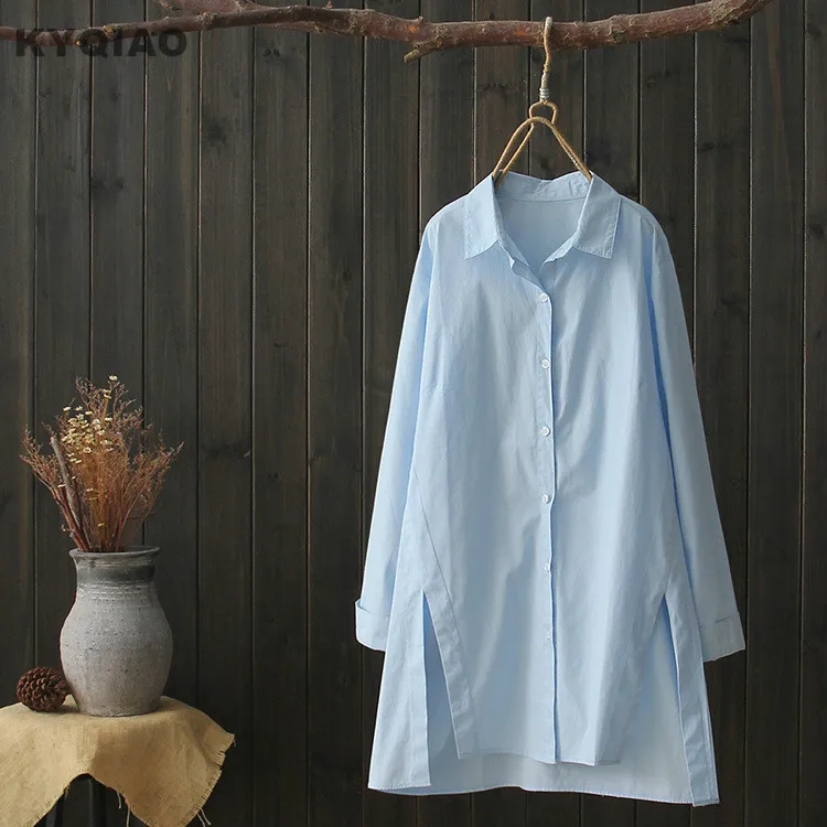 

KYQIAO blusas mujer de moda 2019 pregnant woman autumn Japan style long sleeve blue white blouse shirt for expectant mother