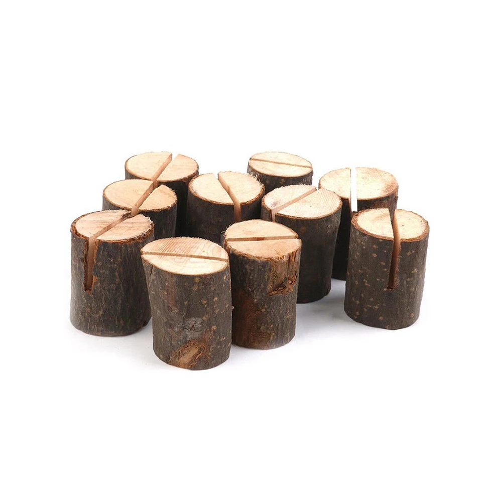 

10pcs Wedding Table Decorative Card Holders Natural Stand Place Name Rustic Wooden Card Holder