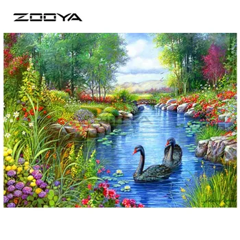 

ZOOYA Diamond Embroidery DIY Diamond Painting Tree Lake Swan Scenic &Flower Diamond Painting Cross Stitch Rhinestone Mosaic BK85