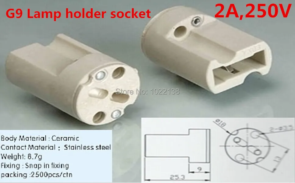 G9 Ceramic Lamp Holder Socket Down Light Cable Halogen LED Bulb