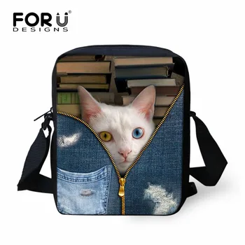 

FORUDESIGNS Denim Zipper Cat Dog Design Student Mini School Bags Preschool Kids Small Crossbody Bags Boys Girls Fashion Bookbags