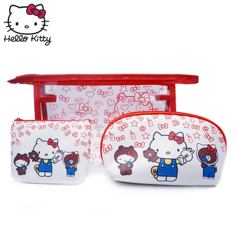 3 шт./компл. hello kitty Плюшевые кошельки Женская сумка для макияжа мультяшная косметичка дорожная коробка для макияжа Органайзер плюшевый рюкзак