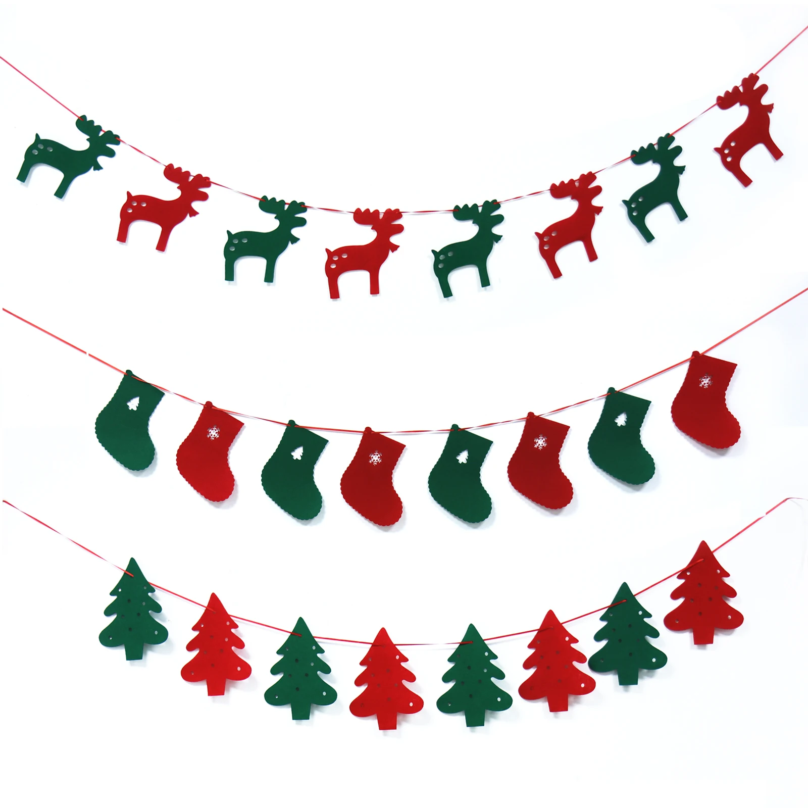 

3m New Year Christmas Tree Pattern Bunting Banner Red and Green Party Birthday Garland Decoration Christmas Hanging Decor