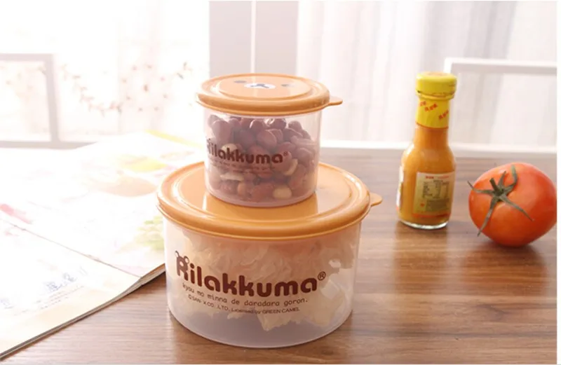 Японский стиль, высокая емкость, два комплекта, Rilakkuma, коробки для еды, баночки для хранения продуктов, Детские герметичные ящики для хранения, милые коробки для закусок