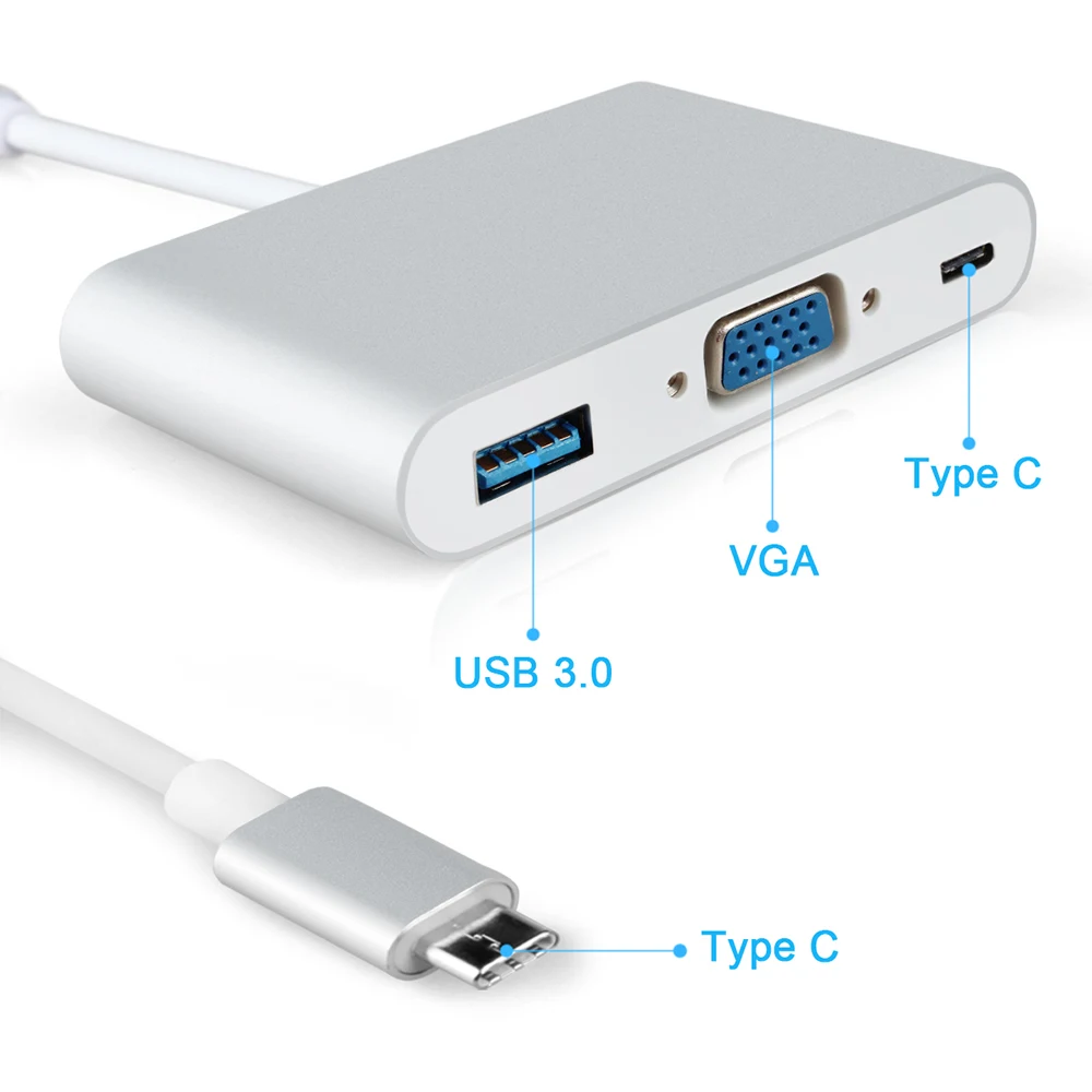 Type C концентратор VGA USB 3,0 разветвитель концентратор USB 3,1 type C VGA Кабель-адаптер для Macbook New Air 13 retina 11 Pro 13 15 16 дюймов