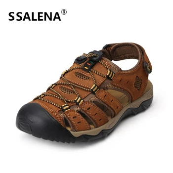 

Mens Soft Breathable Fisherman Sandals Male Summer Anti-Slippery Cut Outs Sneakers Men Outdoor Leather Gladiator Shoes AA51619