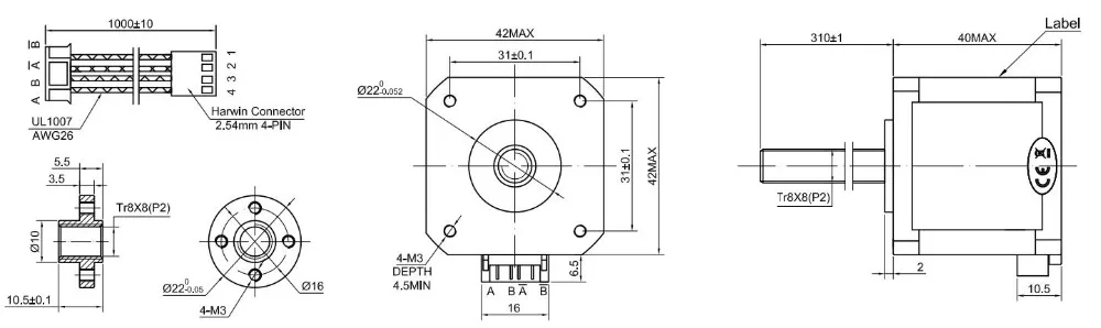 Nema 17 свинцовый винт шаговый двигатель 17HS4401s 310 мм T8 винтовой стержень линейный шаговый двигатель линейный привод для ЧПУ части 3d принтера