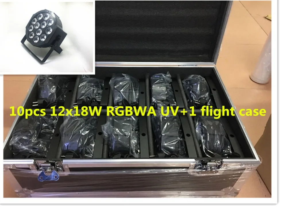 

10 pcs 12x18 W+ flightcase 1.2m Dmx cable LED Flat SlimPar Quad Light 6in1 LED DJ Wash Light Stage dmx light lamp