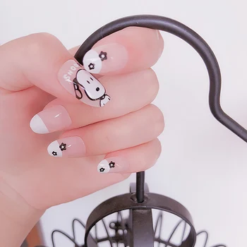 

Girls Animals Dog Cute Cartoon Printing False Nails Full Cover Short Size Nail Art Tips with Glue Women Simple Fashion Fake Nail