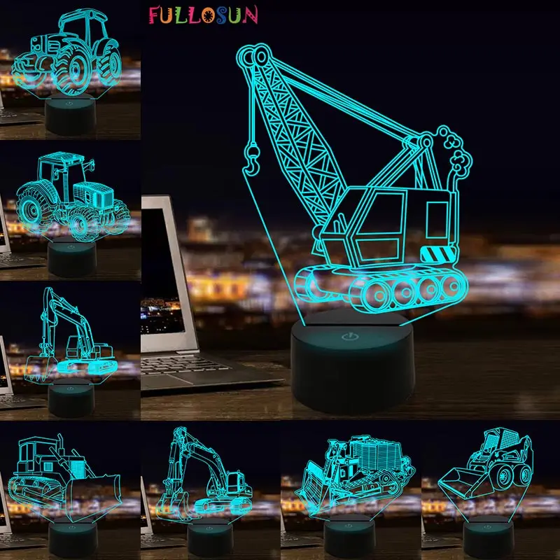 

Creative Tractor 3D Illusion Visual Lamp Excavator Bulldozer Car Model LED Night Light for Kids Birthday Toy Gifts Nightlights