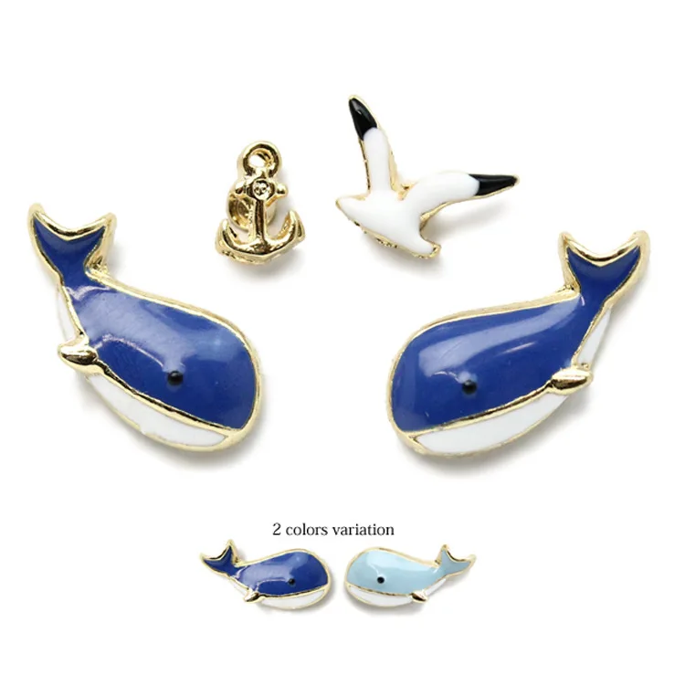 

Drop Shipping 2016 New Arrival Cute Whale Seagull Anchors Stud Earrings set for Women Girl Gold Tone