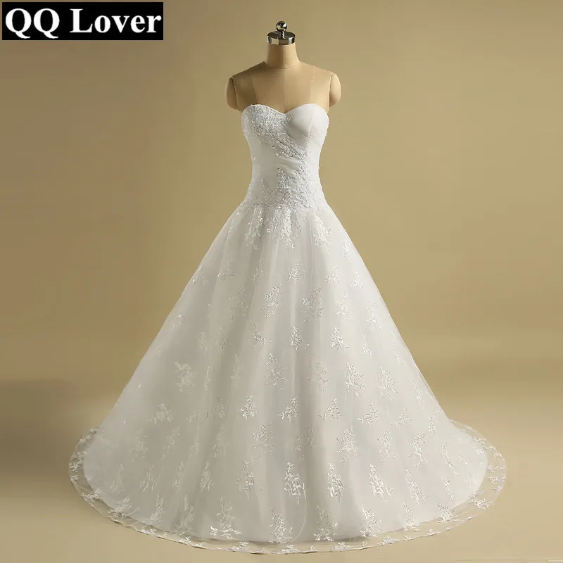 

QQ Lover 2019 Nice Lace Vestido De Noiva Appliques Pleated Wedding Dress Wedding Gown Bridal Gown