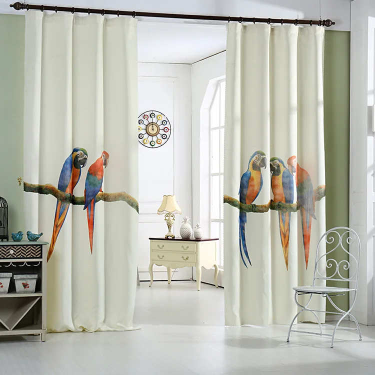 

The New Korean Cartoon Parrot 3D Printing Curtains Bedroom Living Room Decorative Shading CurtainsProduct Customization
