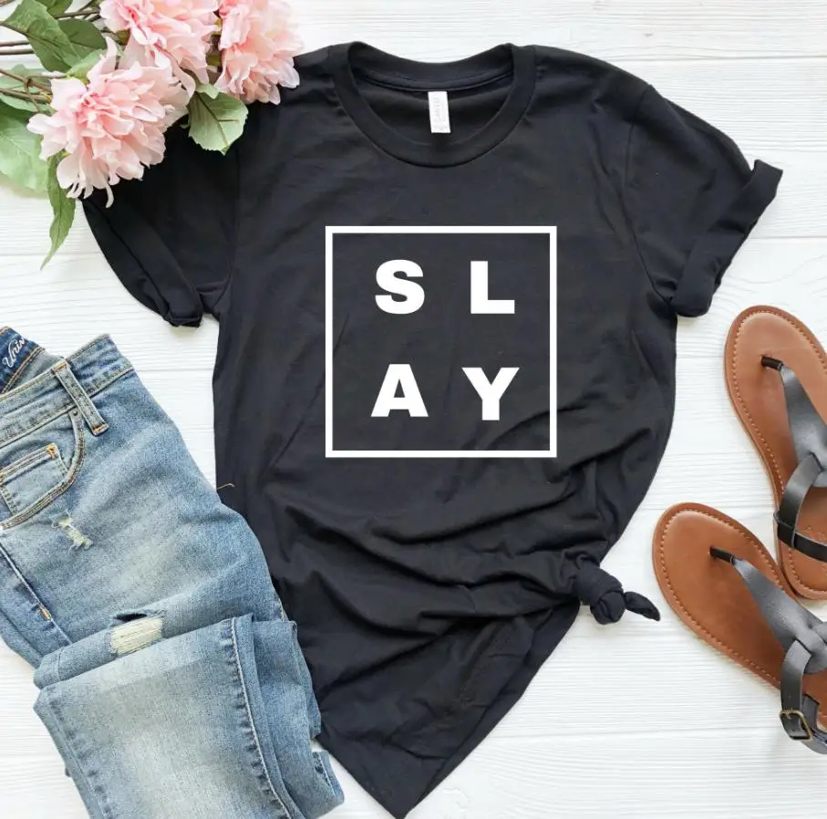 Женская футболка Slay повседневная хлопковая хипстерская забавная для леди Yong