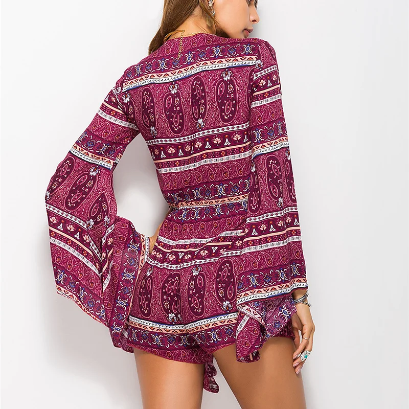 Vestidos Verano женский комбинезон пляжные стиль женские Ползунки Костюм с рукавами-фонариками V средства ухода за кожей шеи цветочный принт XL Femme Сарафан