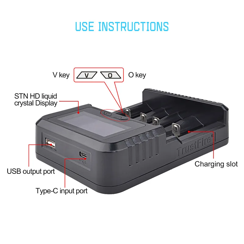 Интеллектуальная Быстрая зарядка QC 3,0 Trustfire зарядное устройство STN ЖК-дисплей 0 В активация питания 18650 32650 зарядное устройство(без батареи