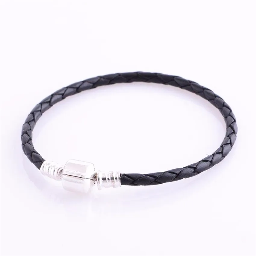 

Fandola Black Leather Bracelet Argent 925 Sterling Silver Clasp Clip Charm Bracelets for Women Fine Jewelry Making Wholesale