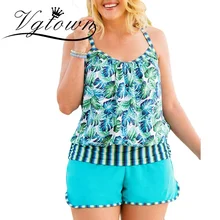 Купальник с высокой посадкой размера плюс, танкини, купальник с цветочным принтом, женский купальник, женский купальник с пуш-ап и шортами, спортивный костюм из двух предметов, 5XL